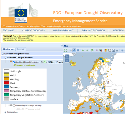 Combined Drought Indicator  of European Drought Observatory – DG Joint Research Center